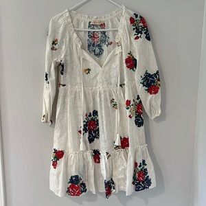 Tory Burch Embroidered English Tea Rose Flower Mini Dress - XS